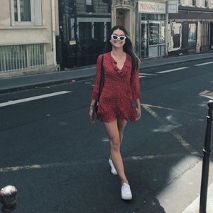 Red polka dot wrap dress